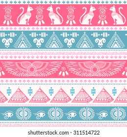 Vector tribal ethnic seamless pattern with Egypt symbols 