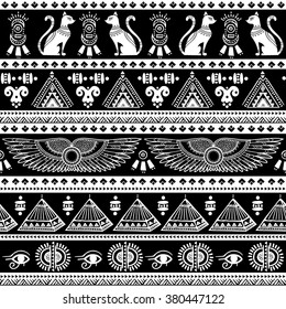 Vector tribal ethnic seamless pattern with Egypt symbols 