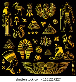 Vector tribal ethnic set of Egyptian symbols. 