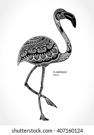 Vector tribal Flamingo bird with ethnic ornaments 