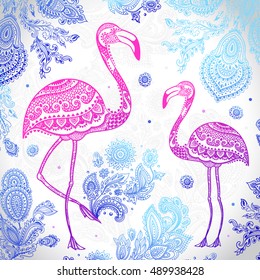 Vector tribal Flamingo bird with ethnic ornaments 