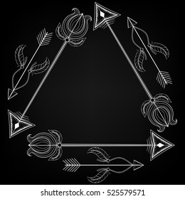 Vector tribal frame by arrows, zentangle design, concept. Hand drawn American isolated illustration for t-shirt patterned print. Henna tattoo art.