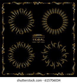 Vector tribal frame with place for Your text. Illustration of ethnic feathers, dreamcatcher. Boho style art, perfect for invitations, quotes, blogs, posters and more. Premium gold style 