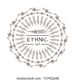 Vector tribal frame with place for Your text. Illustration of stars and arrows. Boho style art, perfect for invitations, quotes, blogs, posters and more. Suitable for coloring book