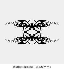 vector tribal geometric tattoo, black, spooky, thorns, sharp, background, decoration, body, chest, back, unique, gothic, henna