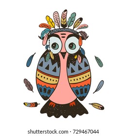 Vector tribal illustration of boho wild west owl