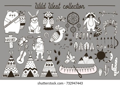 Vector tribal illustration with boho wild west design elements