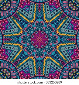 Vector Tribal indian vintage ethnic seamless design. Festive colorful mandala pattern