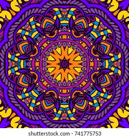 Vector Tribal indian vintage ethnic seamless design. Festive colorful mandala pattern