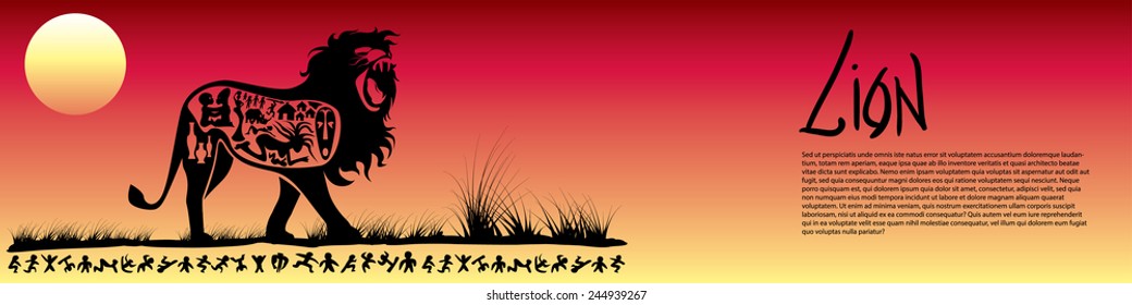Vector tribal lion, illustration, background Africa