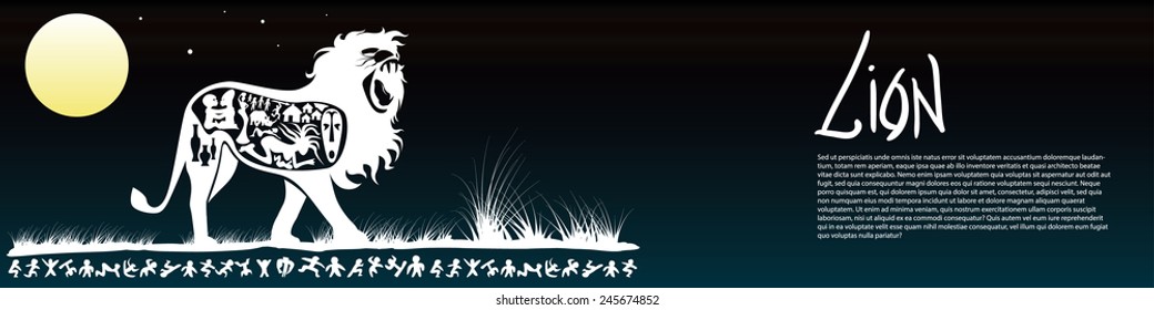 Vector tribal lion, illustration, background Africa