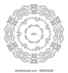 Vector tribal mandala, detailed ornate art. Illustration of ethnic feathers, perfect for prints, posters. Boho style art, suitable for coloring book for adult. Set of round frames, doodle style 