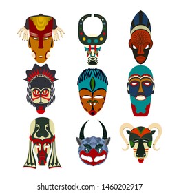 Vector tribal masks set, isolated objects over white background