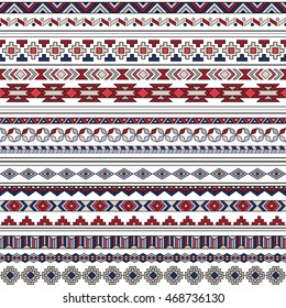 Vector tribal mexican seamless patterns. Ethnic aztec borders. Navajo elements isolated. Boho folk navajo frames. Tribal design. Geometric fashion background