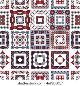 Vector tribal mexican seamless patterns. Ethnic aztec borders. Navajo elements isolated. Boho folk navajo frames. Tribal design. Geometric fashion background