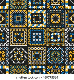 Vector tribal mexican seamless patterns. Ethnic aztec borders. Navajo elements isolated. Boho folk navajo frames. Tribal design. Geometric fashion background
