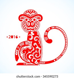 Vector tribal monkey illustration. New year calendar 