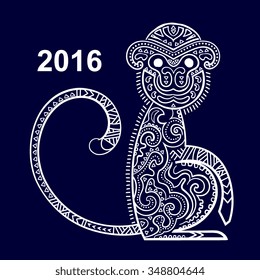 Vector tribal monkey illustration. New year calendar 
