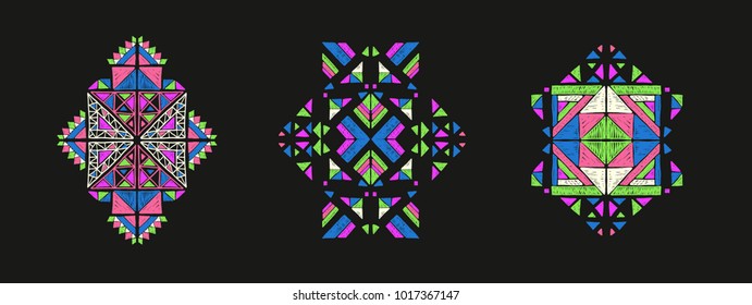 Vector Tribal ornament, aztec embroidery, ethnic collection, geometric pattern, african print,  mexican decoration 
