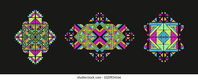 Vector Tribal ornament, aztec embroidery, ethnic collection, geometric pattern, african print,  mexican decoration 