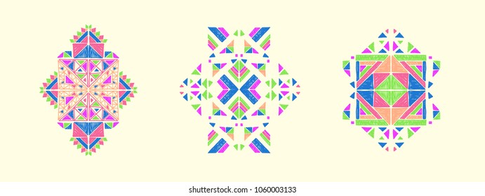 	
Vector Tribal ornament, aztec embroidery, ethnic collection, geometric pattern, african print, mexican decoration 