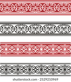 Vector tribal ornamental friezes in color and black and white, vinyl-ready. Page decoration design elements, great for greeting cards, wedding invitations. Created by author, not AI generated.