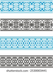 Vector tribal ornamental friezes in color and black and white, vinyl-ready. Page decoration design elements, great for greeting cards, wedding invitations. Created by author, not AI generated.