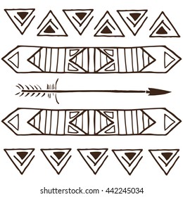 Vector tribal patterns, ethnic cards for design, hand drawn vector set