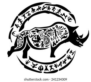 Vector tribal rhinoceros, illustration, tattoo stamp