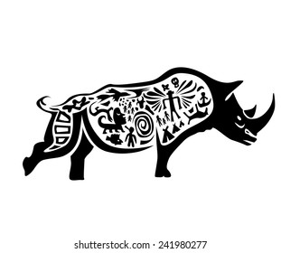 Vector tribal rhinoceros, illustration, tattoo stamp - simple