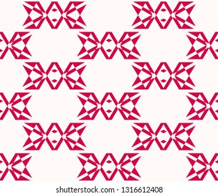 Vector tribal seamless pattern. Abstract red and white geometric texture with lines, triangles, rhombuses. Traditional ornamental graphic background. Repeat design for decor, textile, fabric, carpet