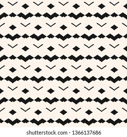 Vector tribal seamless pattern. Abstract black and white geometric texture. Graphic ornamental background with lines, small rhombuses, triangles, zigzag, chevron. Simple monochrome repeatable design