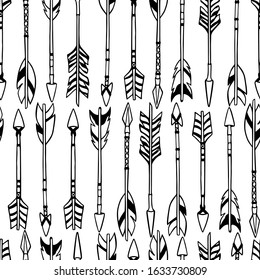 Vector tribal seamless pattern with hand drawn arrows. Beautiful ethnic design elements, ink drawing. Perfect for prints and patterns