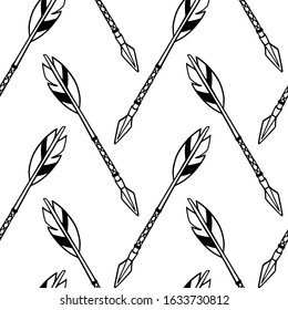 Vector tribal seamless pattern with hand drawn arrows. Beautiful ethnic design elements, ink drawing. Perfect for prints and patterns