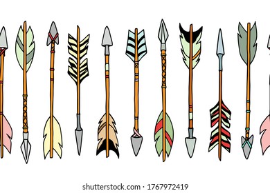 Vector tribal seamless pattern with hand drawn arrows. Beautiful ethnic design elements, ink drawing. Perfect for prints and patterns
