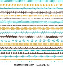 Vector tribal seamless pattern with hand drawn horizontal elements. Beautiful ethnic design elements, perfect for prints and patterns