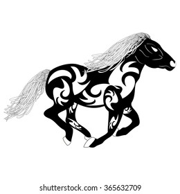 Vector tribal sketch silhouette of a running horse