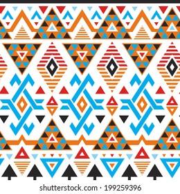 Vector tribal striped seamless pattern. Geometric background with colored triangles