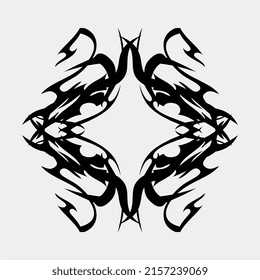 Vector Tribal Tattoo Black Scary White Background For A Muscular Man's Chest Or Back Tattoo