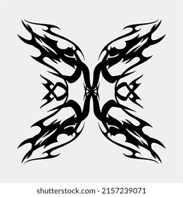 Vector Tribal Tattoo Black Scary White Background For A Muscular Man's Chest Or Back Tattoo