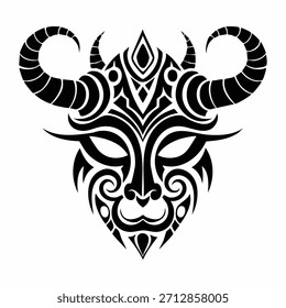 Ilustración de diseño de tatuaje tribal de Vector con cráneo y patrón de adorno negro