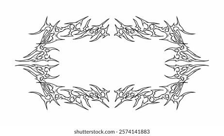 Vector tribal tattoo frame design with sharp, symmetrical edges, ideal for decorative elements, logo templates, and t-shirt prints