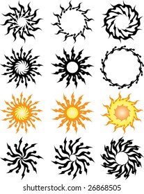 Juego de tatuajes tribales vectores Cross, Sun, Flame Designs
