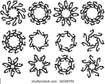 Vector Tribal tattoo set Sun, Flame Designs