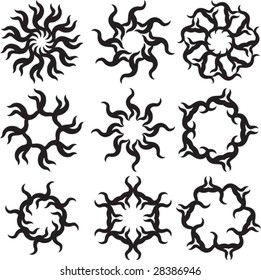 Vector Tribal tattoo set Sun, Flame Designs