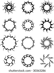 Vector Tribal tattoo set Sun, Flame Designs