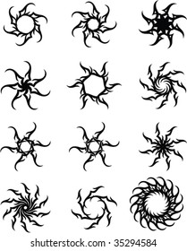 Vector Tribal tattoo set Sun Various