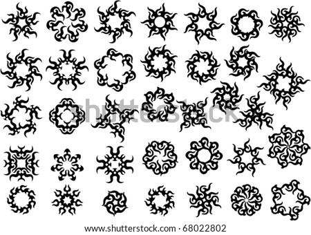 Vector Tribal tattoo set Sun, Flame Designs