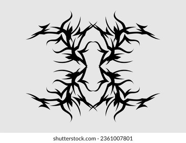 tatuaje tribal vectorial agudo alas simétricas negras	