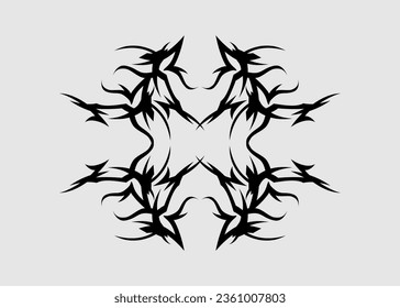 vector tribal tattoo sharp black symmetrical wings	